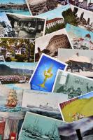 80 db RÉGI városképes és motívumlap, pár fotóval és lithoval; külföldi és történelmi magyar; sok hajó, reklám, művész, sport, hölgy / 80 old town-view and motive postcards, with some photos and lithos; foreign and historical Hungarian; many ship, advertisement, art, sport, lady