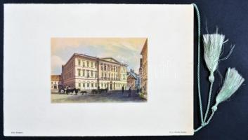 Budapest egykori látképe, litho. A vármegyeháza, a Pesti hazai első Takarékpénztár-Egyesület első ot...