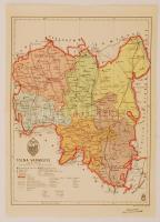 Tolna Vármegye térkép. Mérték 1:335.000. M. kir. honv. Térk. Int. Szép állapotú. 31x23cm