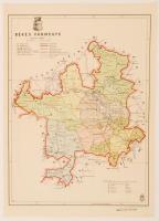 Békés Vármegye térkép. Mérték 1:420.000. M. kir. honv. Térk. Int. Szép állapotú. 31x23cm