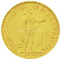 1911KB 10K Au "Ferenc József" (3.4g/0.900) T:2 Hungary 1911. 10 Korona Au "Franz Joseph I" (3.4g/0.900) Kremnitz C:XF Adamo K8