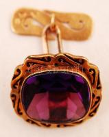 Arany (Au.) 14 K díszített pecsétgyűrű és mandzsetta pár, szintetikus kövekkel, jelzett, mesterjeggy...