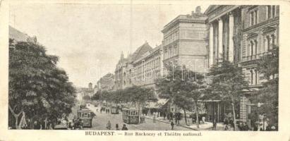 Budapest VIII. Nemzeti színház, Rákóczi út, villamos minicard (14 cm x 7 cm) (EK)