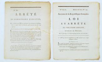 cca 1795 A Francia Köztársaság végrehajtási rendelete a katonák bérkiegészítéséről. / Au nom de la République francaise Loi etarrété du directoire executif, concernant les militaires. 2 lap, 26,5x21,5cm