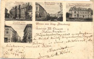 1899 Mosonmagyaróvár, Magyaróvár; Megyeház, Magyar utca, Takarékpénztár, Városház utca (ragasztónyom / gluemark)