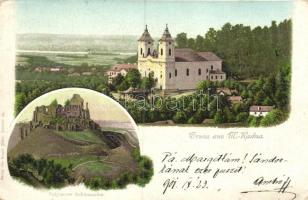 Máriaradna, templom, vár / church, Solymos castle, litho (Rb)