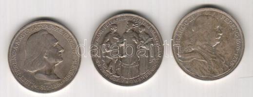 1935-38. 2P Ag "Pázmány+Rákóczi+Liszt" sor 3 klf db T:1/2 igen pici ph