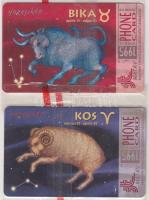1995 2 db Horoszkóp telefonkártya (Kos, Bika), bontatlan csomagolásban