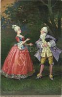 Baroque couple, Italian art postcard s: Colombo, Barokk pár, olasz művészlap s: Colombo