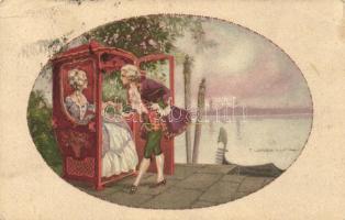 Baroque couple, Art Deco Italian art postcard, Degami 694. s: T. Corbella