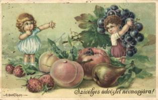 Nameday, fruits; Italian art postcard CCM No. 2443 s: Bertiglia
