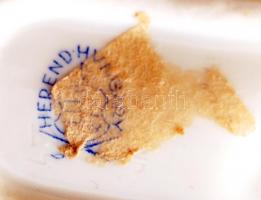 Herendi kézzel festett Viktória mintás levél alakú tálka, jelzett, hibátlan, 15x9 cm