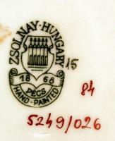 Zsolnay pillangó mintás mini kaspó, jelzett, kézzel festett,  hibátlan, d:13 cm, m:7 cm / Hand paint...