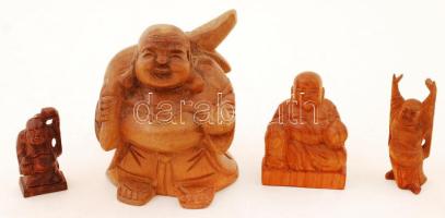 4 db különféle méretű fa Buddha szobrocska