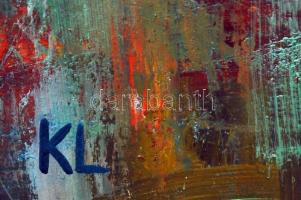 KL jelzéssel: Virágcsendélet akttal. Olaj, farost, 70×50 cm