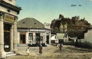 Fülek, Vár, Wohl Manó vasáru-raktára, üzletek / castle, shops (Rb)