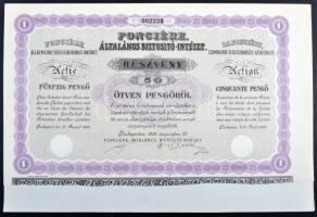 Budapest 1926. "Fonciére Általános Biztosító-Intézet" részvénye 50P-ről, szárazpecséttel T:I