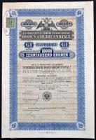 Ausztria / Bécs 1912. "Osztrák Földhitel Intézet" záloglevél 10.000K-ról szelvényekkel, bélyeggel és bélyegzéssel + 1912. "Osztrák Közlekedési és Közmunka Hitelintézetek" kötvénye 10.000K-ról szelvényekkel, betéti lappal, áthúzással érvénytelenítve T:I- hajtatlan Austria / Vienna 1912. "Österreichische Boden-Credit-Anstalt" debenture about 10.000 Kronen with coupons and stamps + 1912. "Österreichischen Credit Instituts für Verkehrs-Unternehmungen und öffentliche Arbeiten" obligation 10.000 Kronen with coupons and voucher, cancelled C:AU unfolded