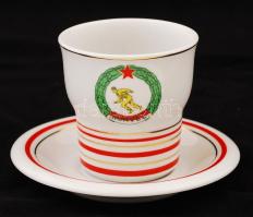 Hollóházi Honvéd porcelán készlet, 6 db pohár (d: 6,5 cm, m: 6,5 cm) a hozzá tartozó csészealjakkal ...