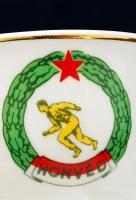 Hollóházi Honvéd porcelán készlet, 6 db pohár (d: 6,5 cm, m: 6,5 cm) a hozzá tartozó csészealjakkal ...