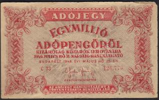 1946. 1000.000Adópengő sorszám utolsó számjegye erősen felfelé csúszva + papírhiba T:III