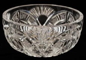 Ólomkristály üveg tál, csiszolt, apró csorbával, d: 18 cm, 8,5 cm