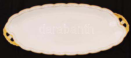 Versailles porcelán pecsenyéstál, kézzel festett arany szélekkel, jelzett, apró kopásnyomokkal, 57×24 cm
