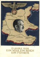 1938 Ein Volk, ein Reich, ein Führer / Adolf Hitler, NS propaganda, map of Germany So. Stpl (gluemark)