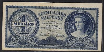 1946. 1000.000.000Milpengő mindkét oldalon erősen elcsúszott nyomat T:II/III+