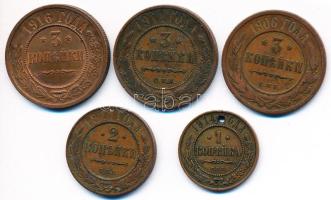 Oroszország 1906-1916. 3k (3x) + 1911. 2k + 1914. 1k lyukas T:2,2- Russia 1906-1916. 3 Kopeks (3x) + 1911. 2 Kopeks + 1914. 1 Kopek with hole C:XF,VF