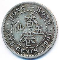 Hongkong 1901. 5c Ag "Viktória" T:2- Hong Kong 1901. 5 Cents Ag "Victoria" C:VF
