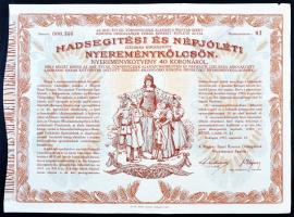 Budapest 1912. "Magyar Jelzálog-Hitelbank Budapest" 4 1/2%-os községi kötelező 2000K-ról, szelvényekkel, felülbélyegzéssel és szárazpecséttel + 1917. "Hadsegítési és Népjóléti nyereménykölcsön" nyereménykötvény 40K-ról, szárazpecséttel és felülbélyegzéssel T:II-,III