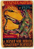 1929 Egészség-naptár az 1929. évre. Bp., József királyi herceg Szanatórium Egyesület. Rajzzal illusztrált, de szakadt borítóval, a gerince hiányzik.