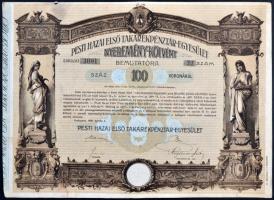 Budapest 1906. "Pesti Hazai Első Takarékpénztár-Egyesület" nyeremény-kötvénye 100K-ról, szárazpecséttel + 1906. "Magyar Jelzálog-Hitelbank Nyeremény-Kötvény" 100K-ról, 3 nyelven, szárazpecséttel T:III,II