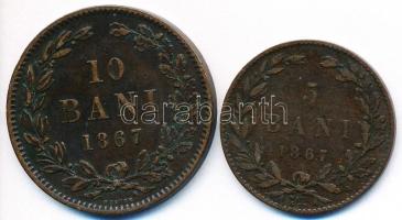 Románia 1867. 5b + 10b T:2,2- Romania 1867. 5 Bani + 10 Bani C:XF,VF