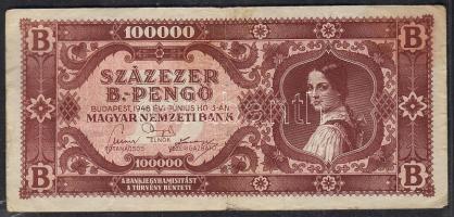 1946. 100.000B.-pengő hátoldalán bankjegyet ábrázoló bélyeggel és alkalmi bélyegzővel T:III