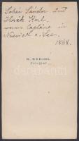 1868 Soház Sándor- Horák Karl, keményhátú, régi fénykép. R. Steidl műterme. 10x6cm