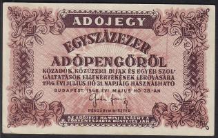 1946. 100.000Adópengő látványos hosszú festékcsík az előlap jobboldalán T:II