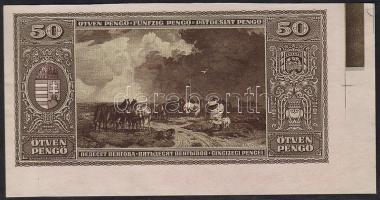 1945. 50P jobb alsó ívszél barna színpróbával + illesztőkeresztekkel T:I