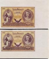 1943. 100P "Szálasi" (2x) jobb felső és bal alsó ívszél, egyik erősen elcsúszott alapnyomattal T:I