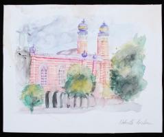 Németh Krisztina (1994-): A Dohány utcai zsinagóga. Akvarell, papír, jelzett, 23×28 cm