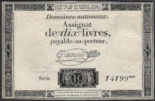 Franciaország 1792. 10Livres vízjeltévnyomat! RR!! T:I ép sarkokkal!