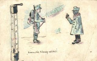 'Kivonulás köpeny nélkül' / Soldiers, hand painted postcard (fa)