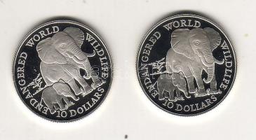 Cook szigetek 1990. 10$ Ag (2x) "Elefánt" T:PP Díszdobozban.