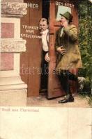 Marianske Lazne, Marienbad; 'Trinken nur kreuzbrunn' humour, litho (small tear)