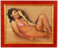 Andráskó István (1930-2013): Fekvő akt. Pasztell, papír, jelzett, üvegezett keretben, 28×36 cm