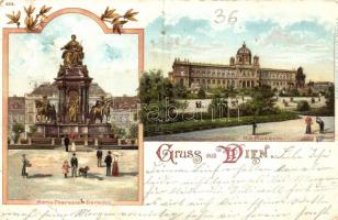 Vienna, Wien; Maria Theresien Denkmal, K.k. Museum / statue, museum, litho (EB)