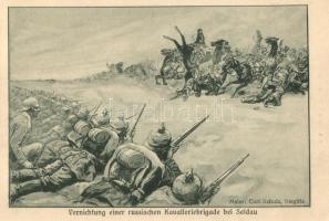 Der Weltkrieg. Vernichtung einer russischen Kavalleriebrigade bei Soldau / WWI battle scene, German military s: Curt Schulz