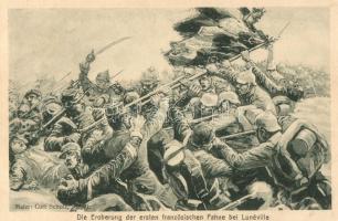 Der Weltkrieg. Die Eroberung der ersten französischen Fahne bei Lunéville / WWI battle scene, German military s: Curt Schulz