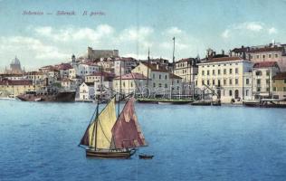 Sibenik, Sebenico; port,  castle, steamship (gluemark)